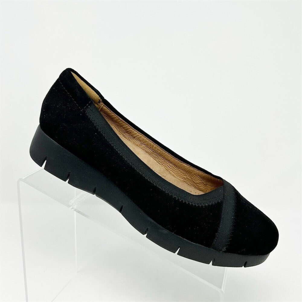 Clarks Wedge Loafers Womens Size 8.5W Black Suede Slip On Comfort Workwear